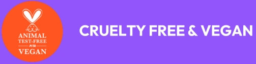 Cruelty-free vegan logo on an orange circle with a purple background. Perfect for ethical, high-end jewellery branding in Australia.