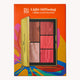Makeup palette packaging with colorful design and brand name on an orange background