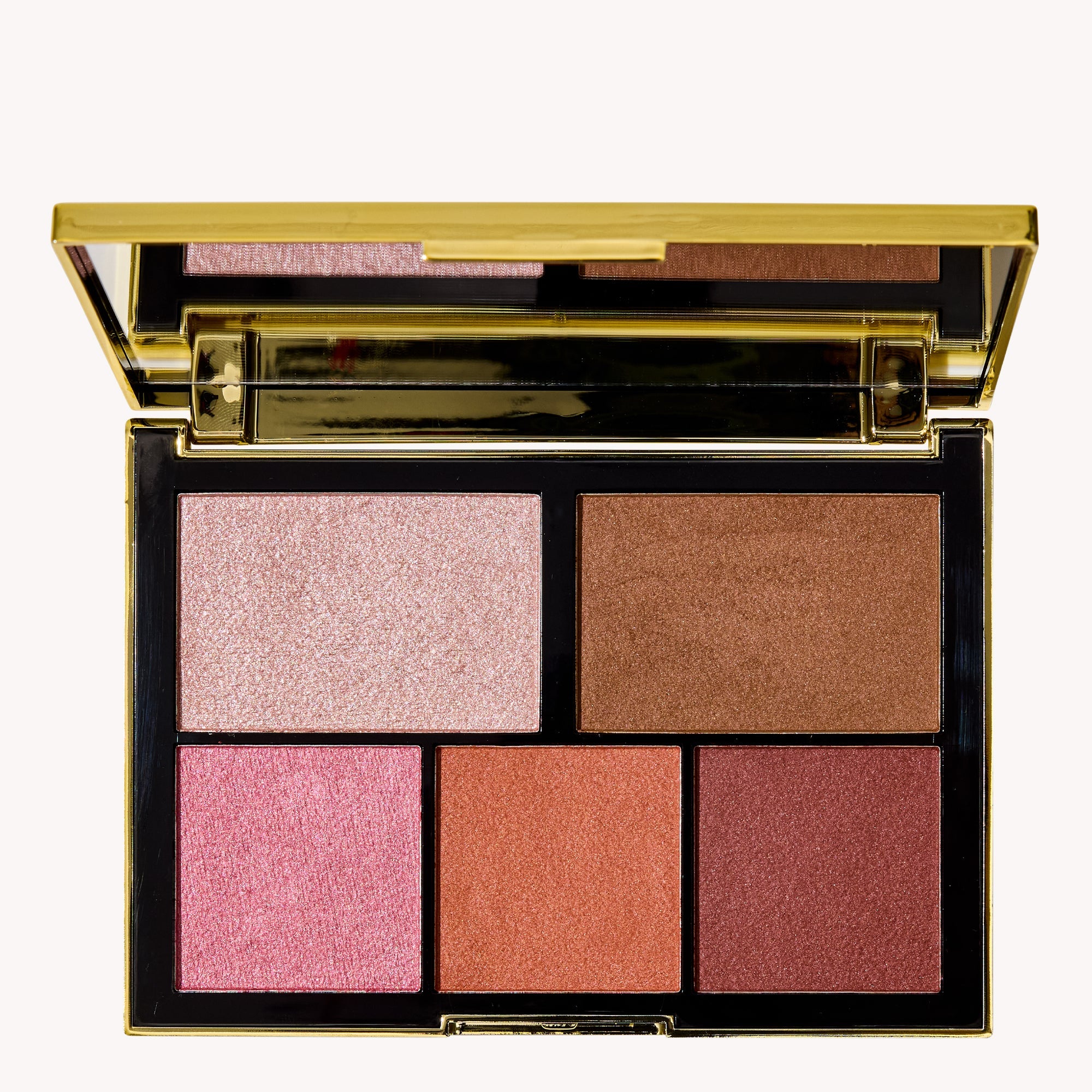 Makeup palette with five colors on a white background