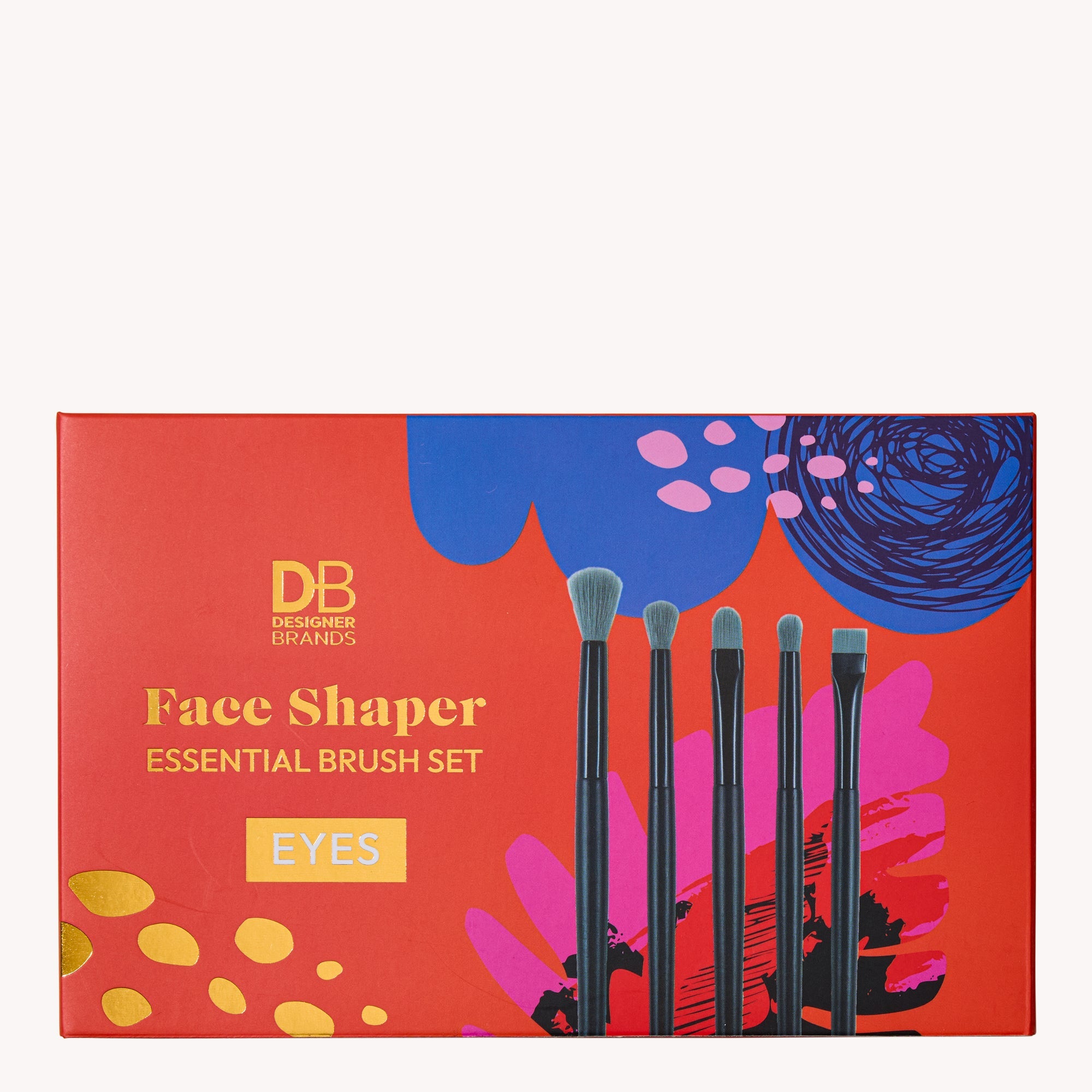 Box of Designer Brands face shaper essential brush set (Eyes) with colorful design