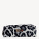 Leopard print makeup pouch with Designer Brands logo, featuring a sleek rectangular shape and metallic label, ideal for luxury accessories storage.